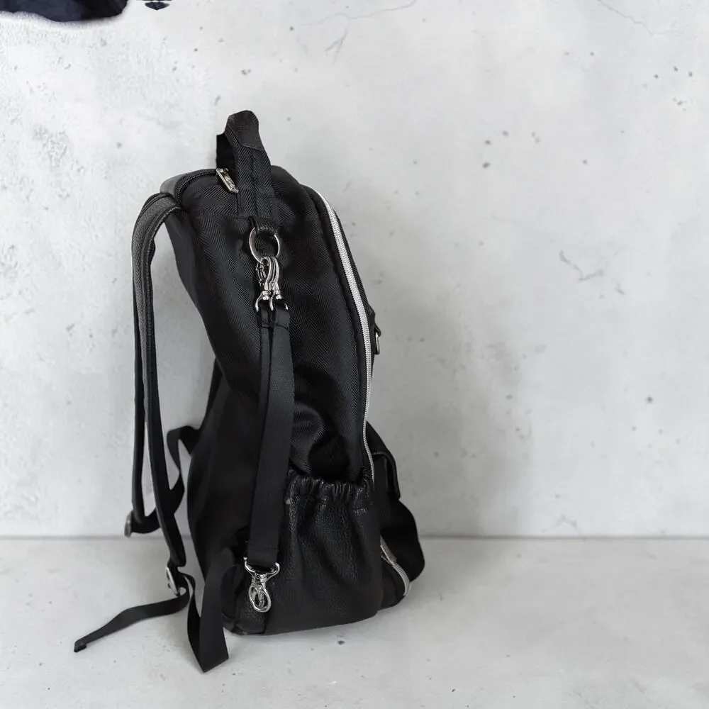Itzy Ritzy Boss Backpack Diaper Bag Black Herringbone 19x12x7